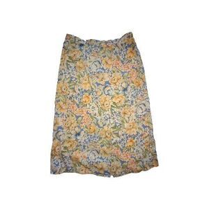 EUC Sz L Blue Yellow Orange Floral Maxi Skirt Elastic Zipper Hobo